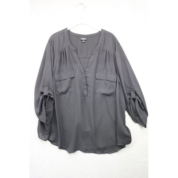 Torrid Tops - Torrid Harper Black 3/4 Roll Tab Sleeve Silky Tunic-Size 3XL-Office-Career